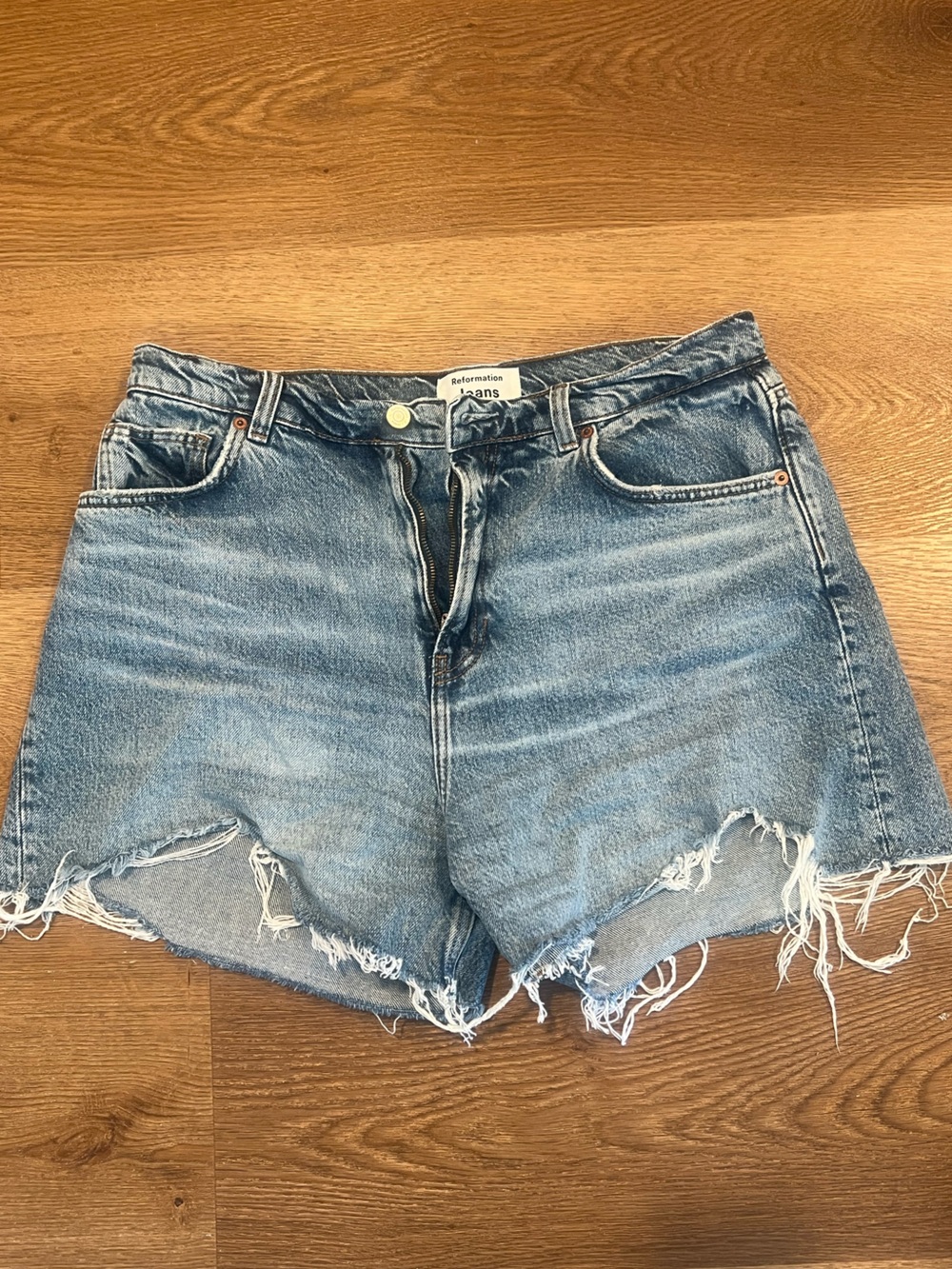 Reformation Distressed Denim Shorts Size 30